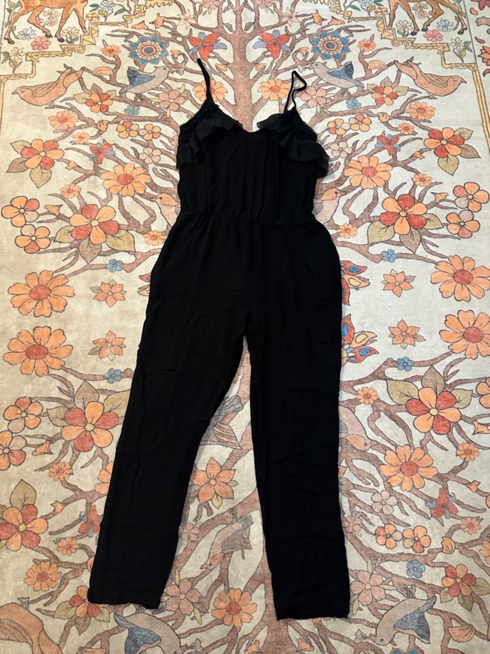 Zara Black Sleeveless Ruffle-Trim Jumpsuit